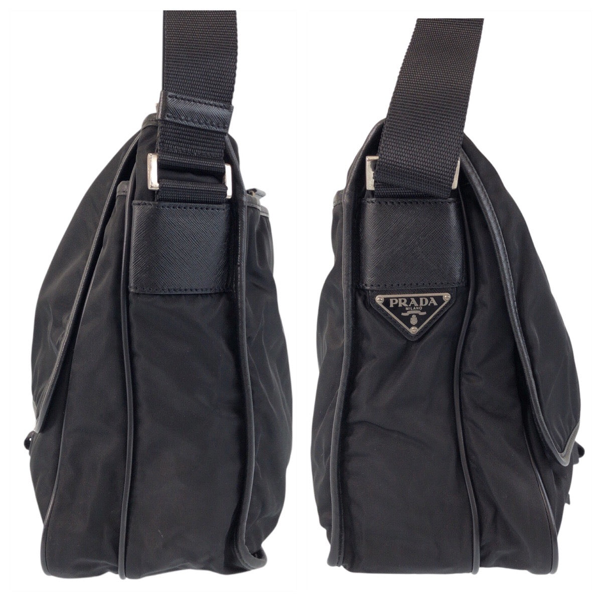 PRADA Shoulder Bag Nylon Black SilverMetal Shoulder Bag Messenger bag Test Triangle With logo Women Used Authentic