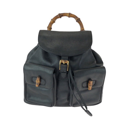 GUCCI Backpack 003 2058 0016 leather Black Brown Gold Metal Backpack Backpack Bamboo Women Used Authentic