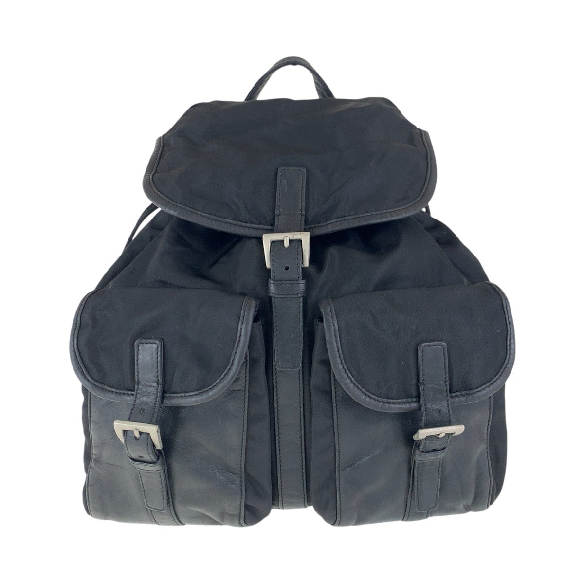 PRADA Backpack Nylon, Leather Black SilverMetal Backpacks & Daypacks Backpacks Test Triangle With logo Women Used Authentic