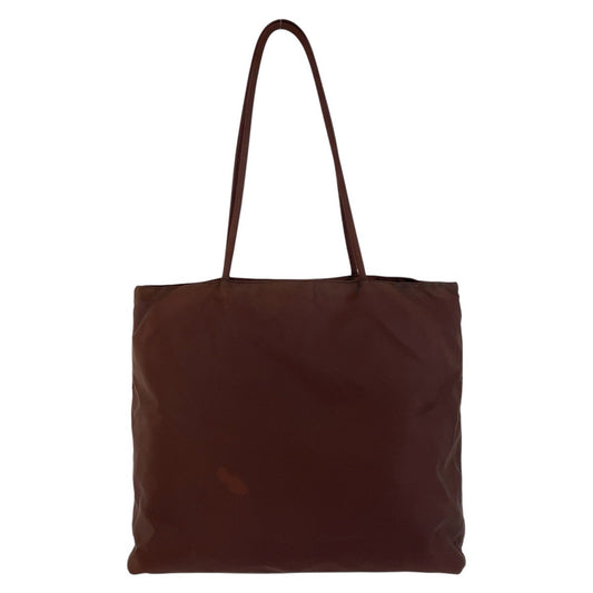 PRADA Tote Bag Nylon Brown Silver Metal Tote Bag Shoulder Bag Test Triangle With logo Women Used Authentic