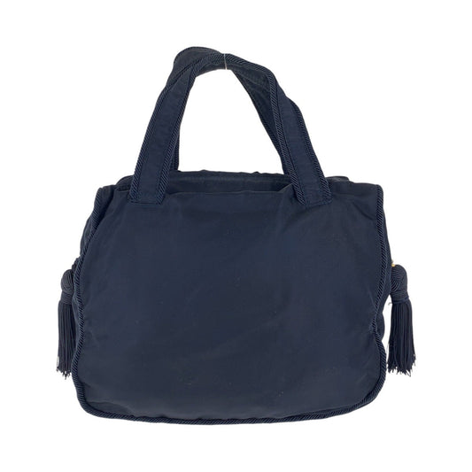 PRADA Tote Bag Nylon Navy Gold Metal Tote Bag handbag Test Bijou fringe Women Used Authentic