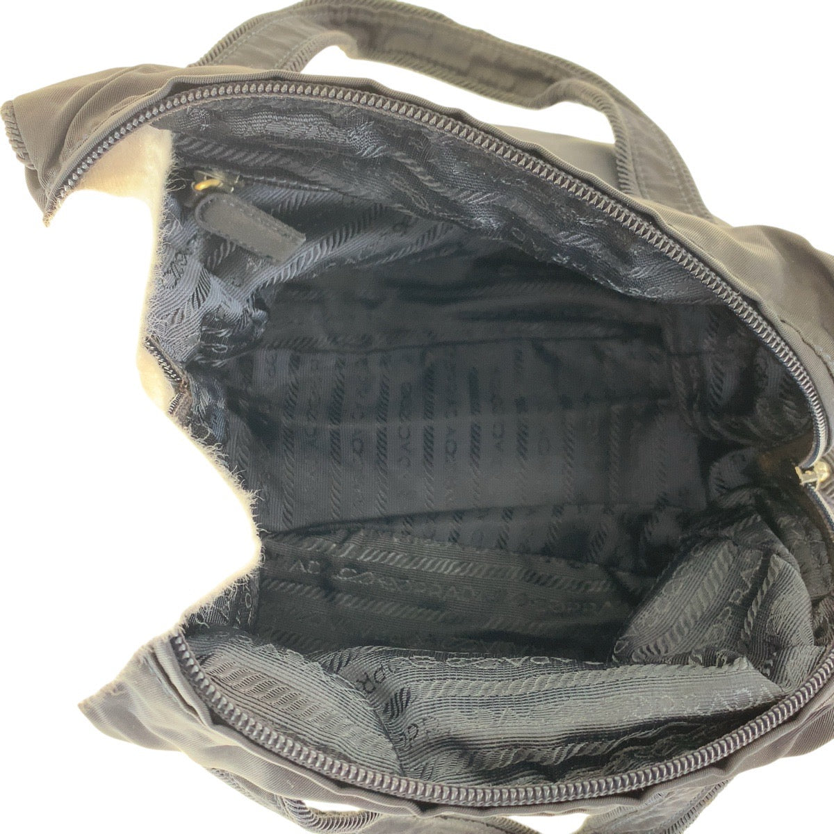 PRADA Tote Bag Nylon Navy Gold Metal Tote Bag handbag Test Bijou fringe Women Used Authentic