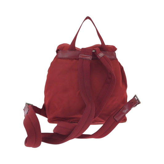 PRADA Backpack Nylon Red Silver Metal Backpack Backpack Test Triangle With logo Women Used Authentic