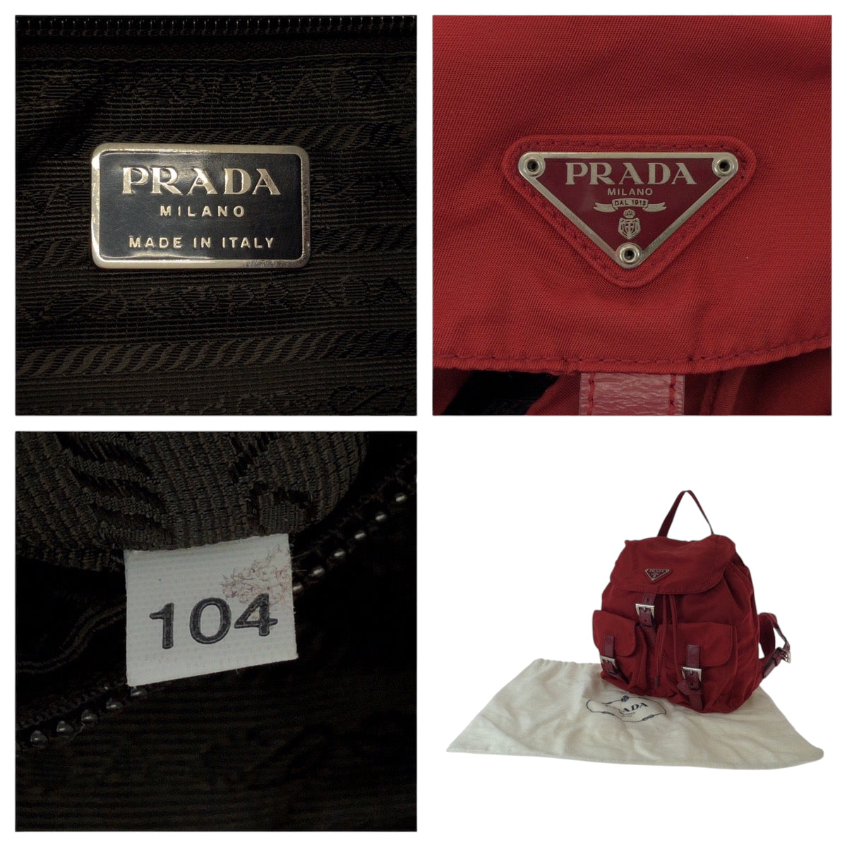 PRADA Backpack Nylon Red Silver Metal Backpack Backpack Test Triangle With logo Women Used Authentic