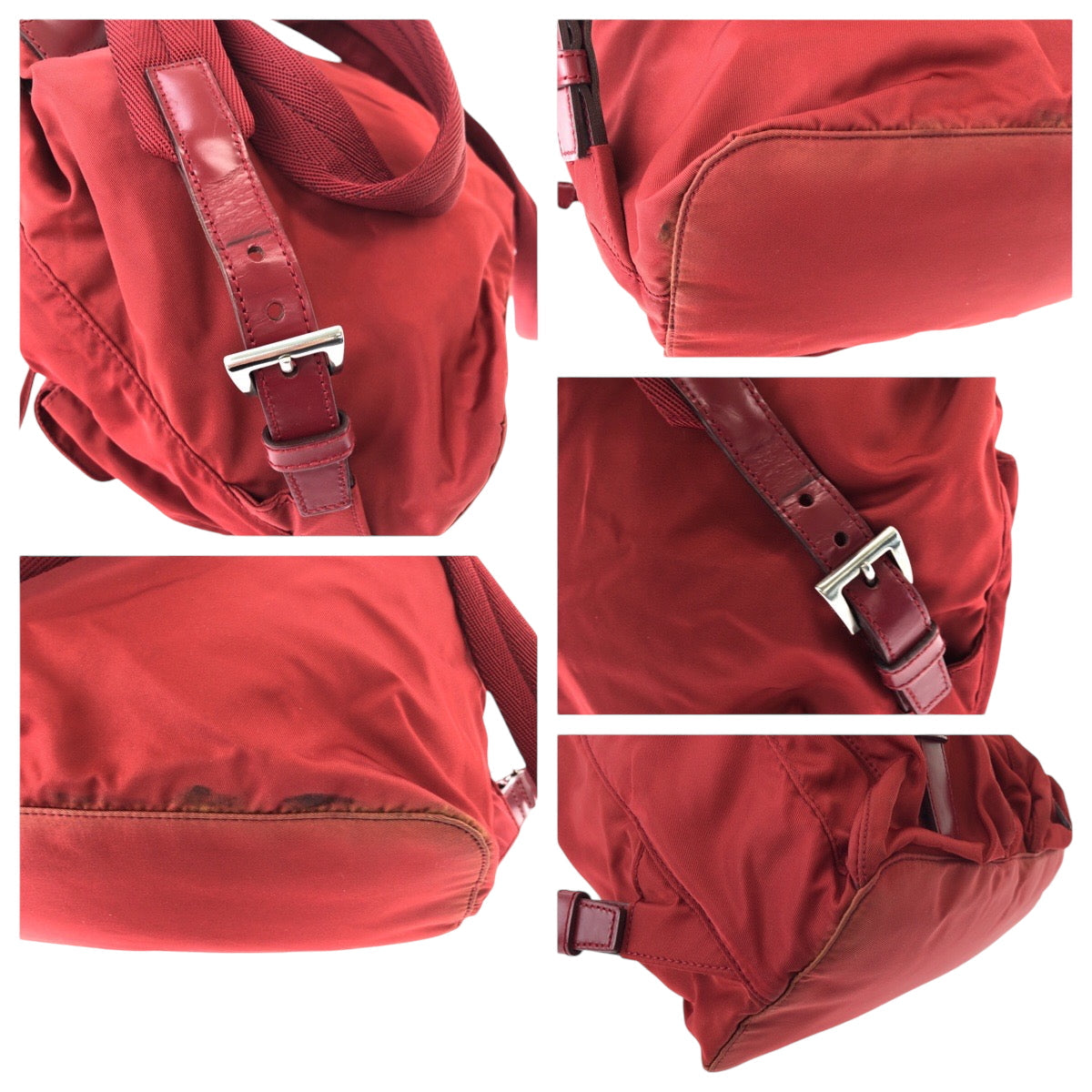 PRADA Backpack Nylon Red Silver Metal Backpack Backpack Test Triangle With logo Women Used Authentic