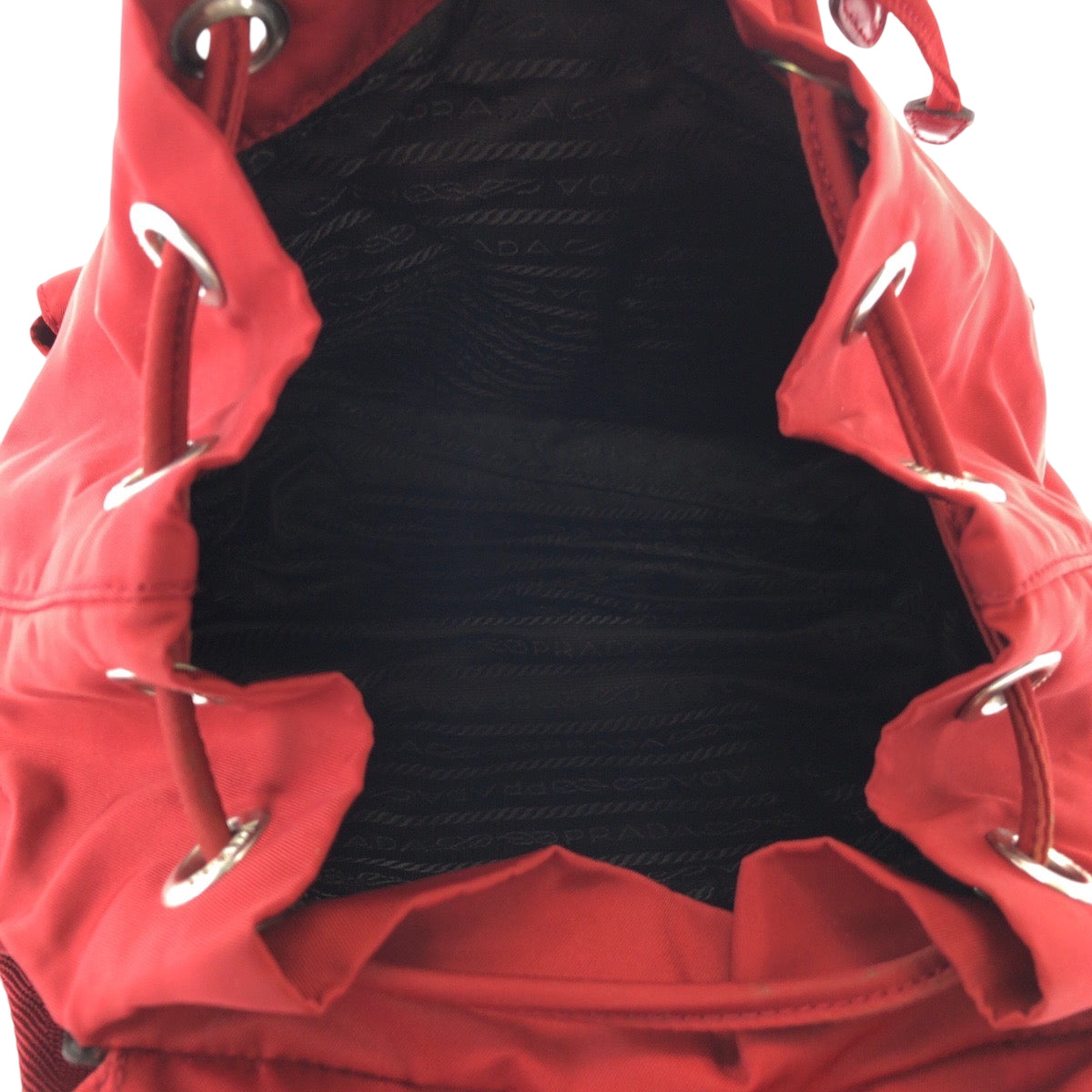 PRADA Backpack Nylon Red Silver Metal Backpack Backpack Test Triangle With logo Women Used Authentic