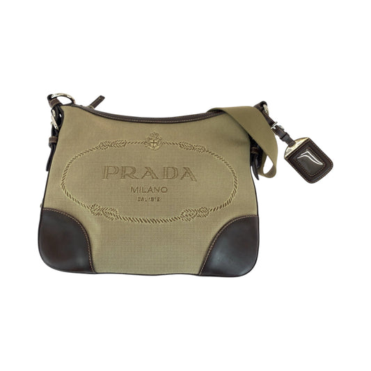 PRADA Shoulder Bag BT0534 canvas Beige brown Shoulder Bag pochette Logo jacquard Women Used Authentic