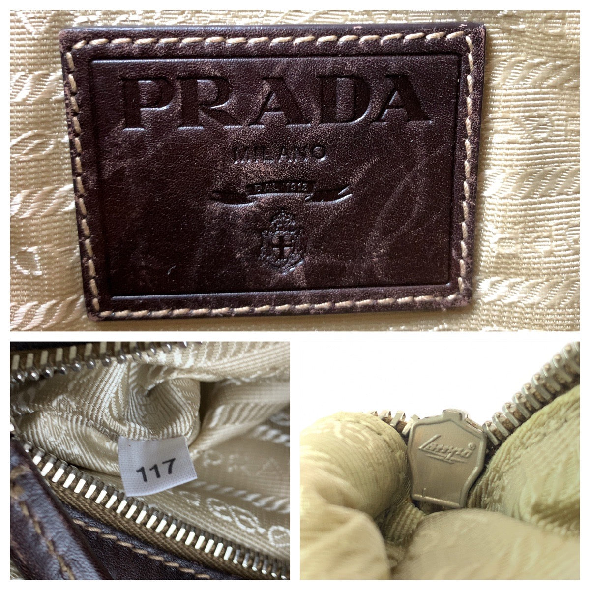 PRADA Shoulder Bag BT0534 canvas Beige brown Shoulder Bag pochette Logo jacquard Women Used Authentic