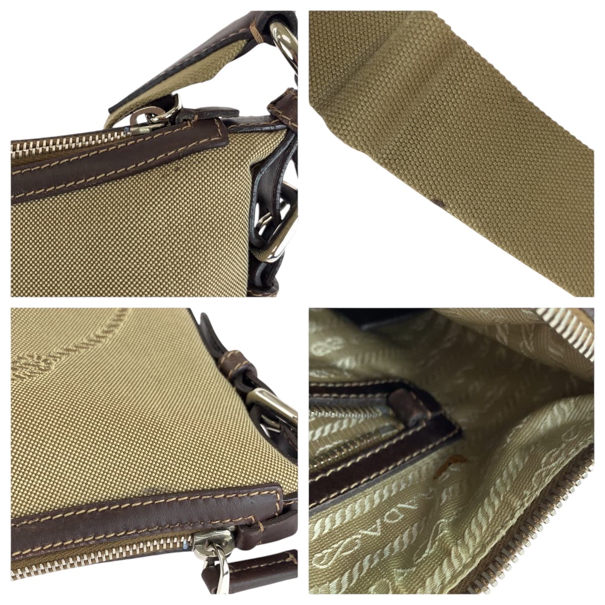 PRADA Shoulder Bag BT0534 canvas Beige brown Shoulder Bag pochette Logo jacquard Women Used Authentic