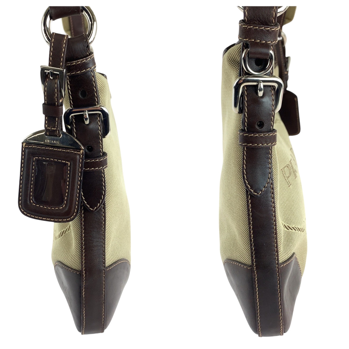 PRADA Shoulder Bag BT0534 canvas Beige brown Shoulder Bag pochette Logo jacquard Women Used Authentic