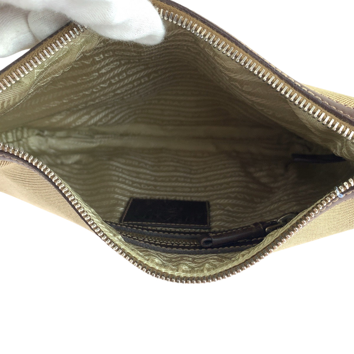 PRADA Shoulder Bag BT0534 canvas Beige brown Shoulder Bag pochette Logo jacquard Women Used Authentic