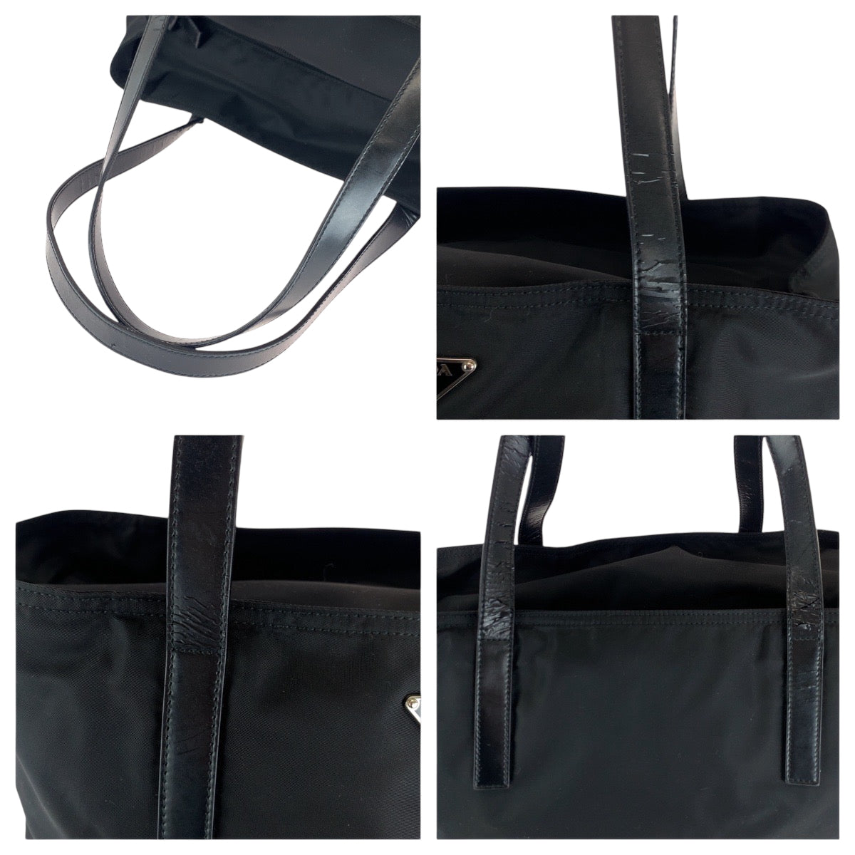 PRADA Tote Bag Nylon black Tote Bag Shoulder Bag Test Triangle With logo Women Used Authentic
