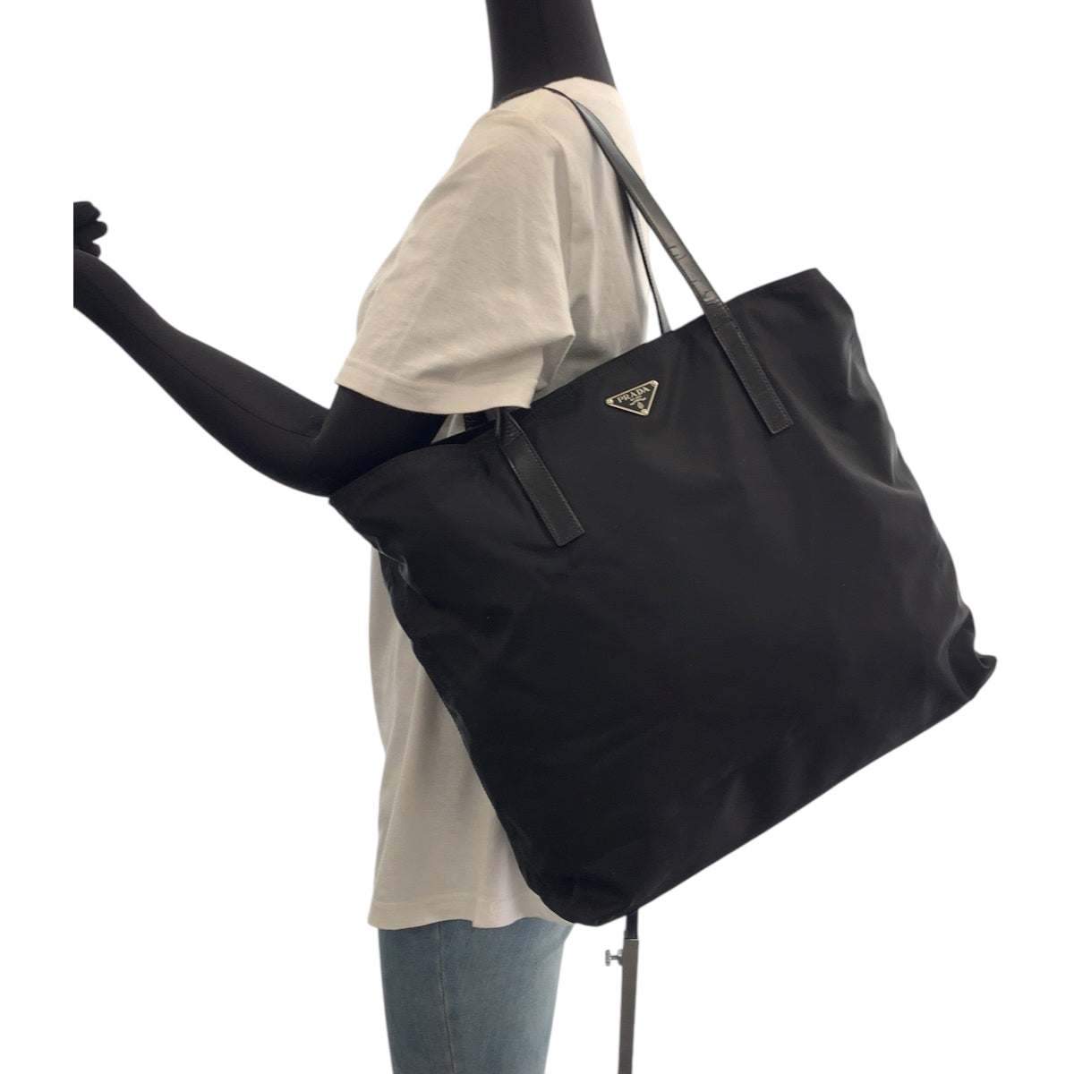 PRADA Tote Bag Nylon black Tote Bag Shoulder Bag Test Triangle With logo Women Used Authentic