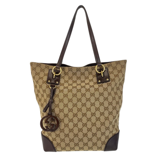 GUCCI Tote Bag 247237 GG canvas, leather Beige Brown Gold Metal Tote Bag Shoulder Bag Women Used Authentic