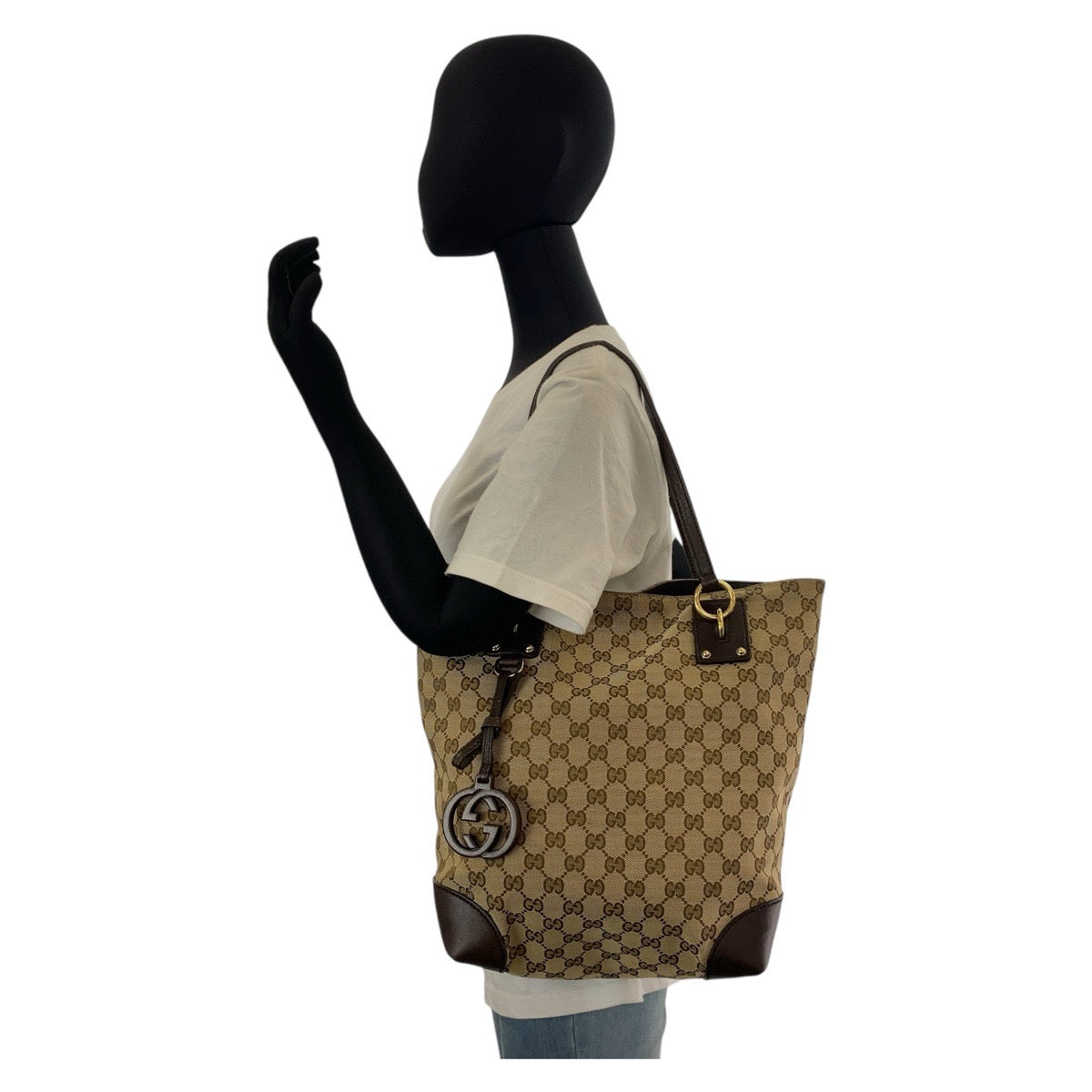GUCCI Tote Bag 247237 GG canvas, leather Beige Brown Gold Metal Tote Bag Shoulder Bag Women Used Authentic