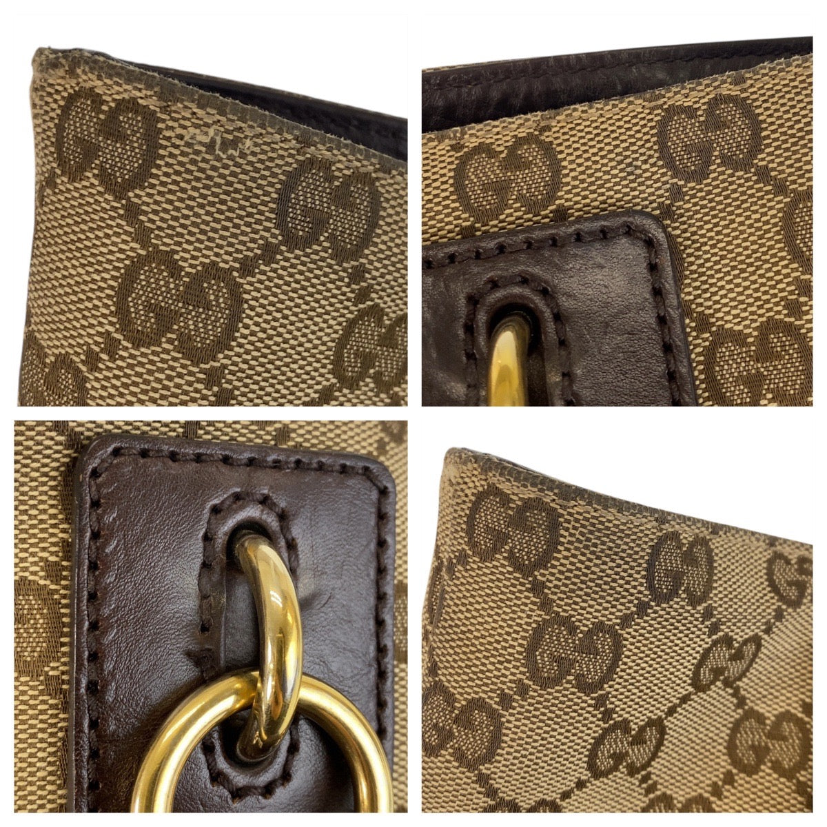 GUCCI Tote Bag 247237 GG canvas, leather Beige Brown Gold Metal Tote Bag Shoulder Bag Women Used Authentic
