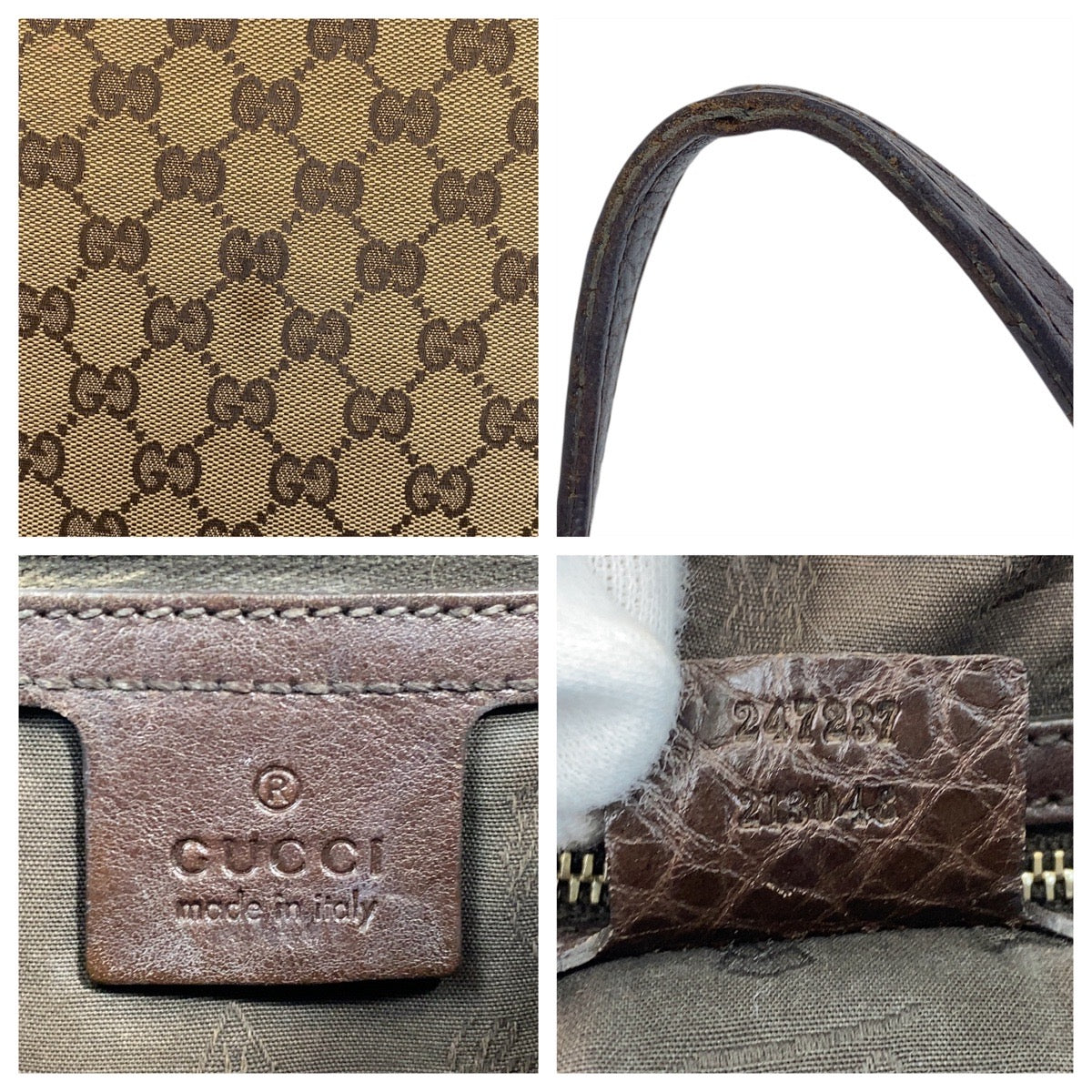 GUCCI Tote Bag 247237 GG canvas, leather Beige Brown Gold Metal Tote Bag Shoulder Bag Women Used Authentic