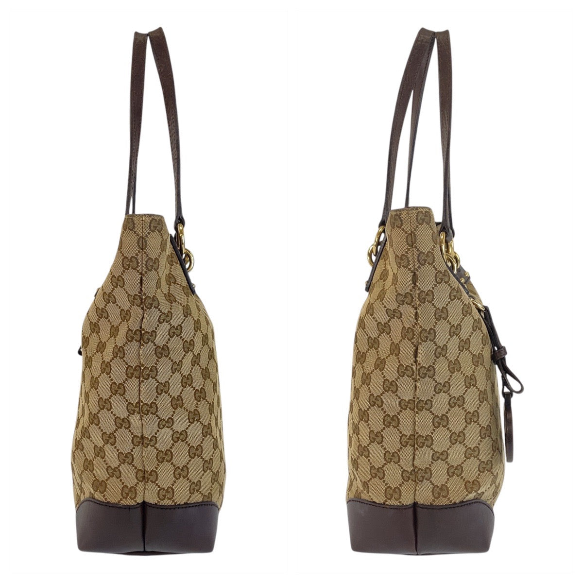 GUCCI Tote Bag 247237 GG canvas, leather Beige Brown Gold Metal Tote Bag Shoulder Bag Women Used Authentic