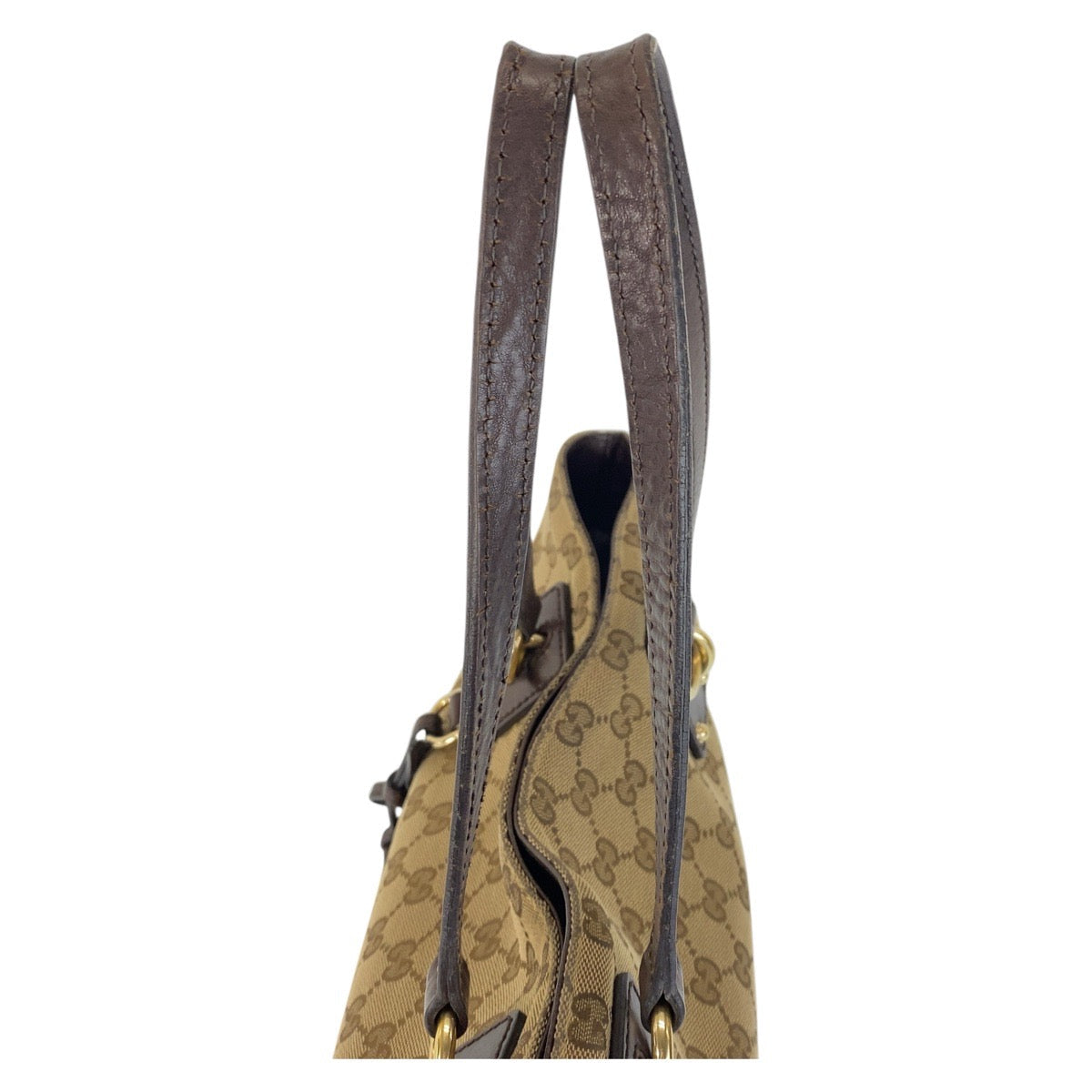 GUCCI Tote Bag 247237 GG canvas, leather Beige Brown Gold Metal Tote Bag Shoulder Bag Women Used Authentic