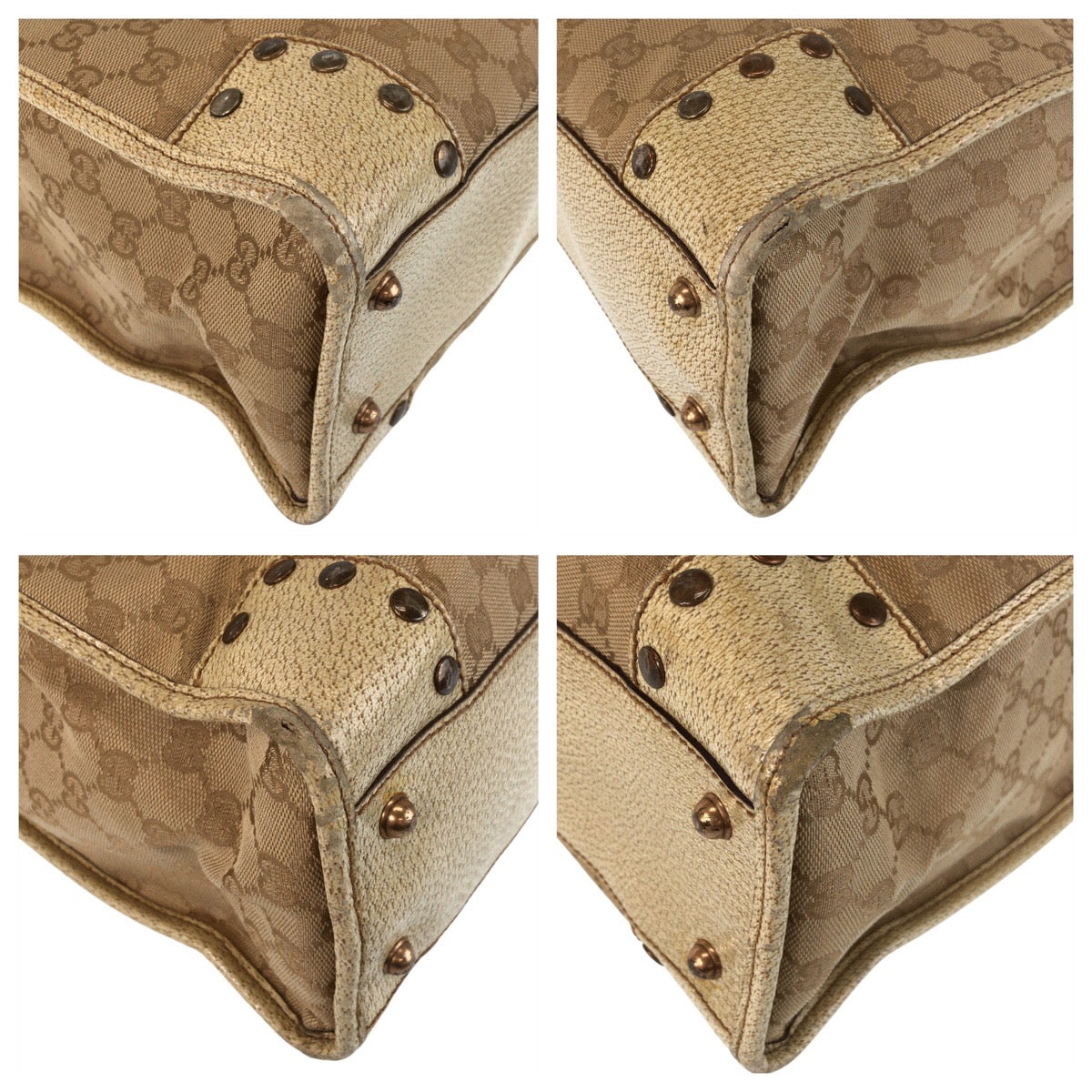 GUCCI Tote Bag 124261 GG canvas, leather Beige Gold Metal Tote Bag Shoulder Bag Women Used Authentic
