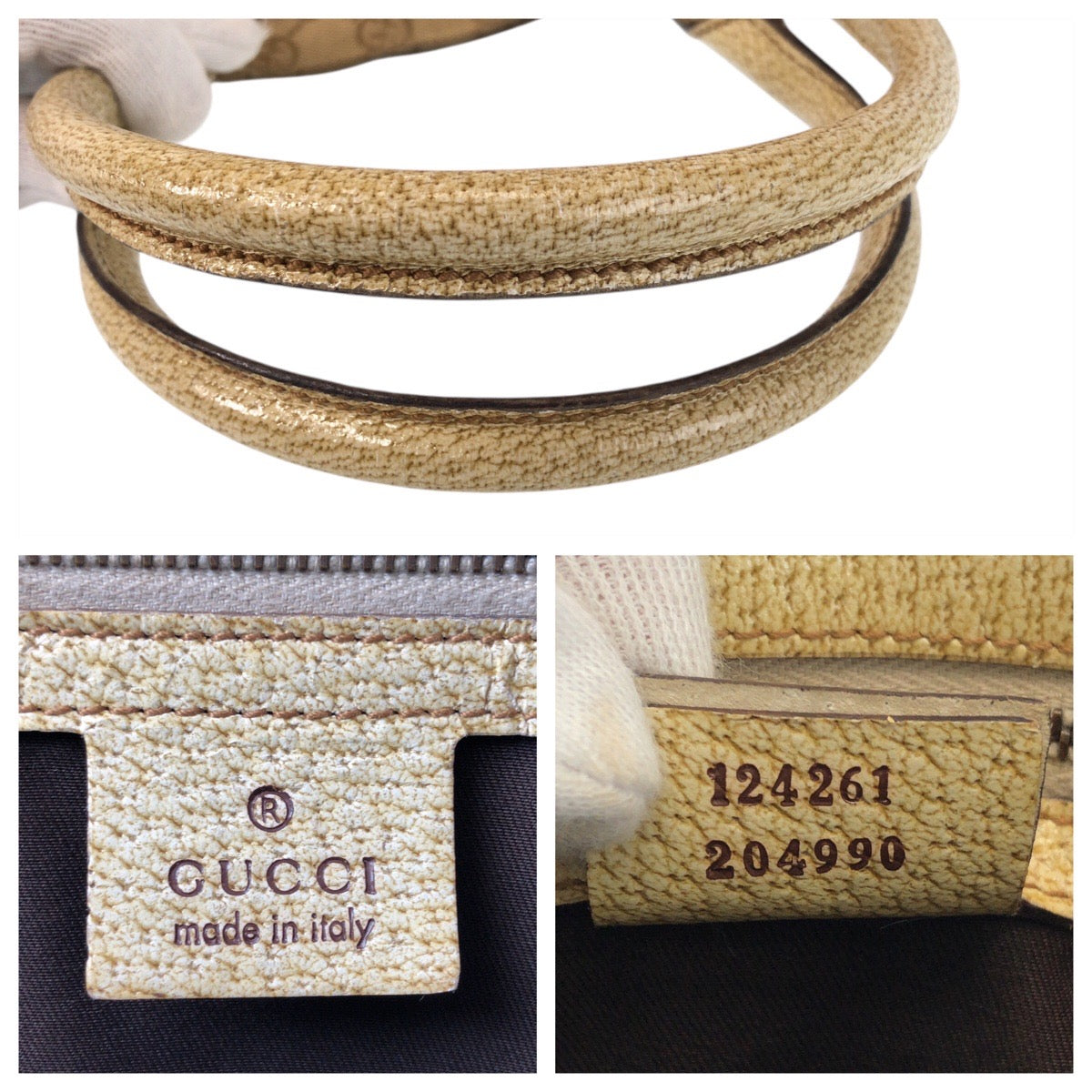 GUCCI Tote Bag 124261 GG canvas, leather Beige Gold Metal Tote Bag Shoulder Bag Women Used Authentic
