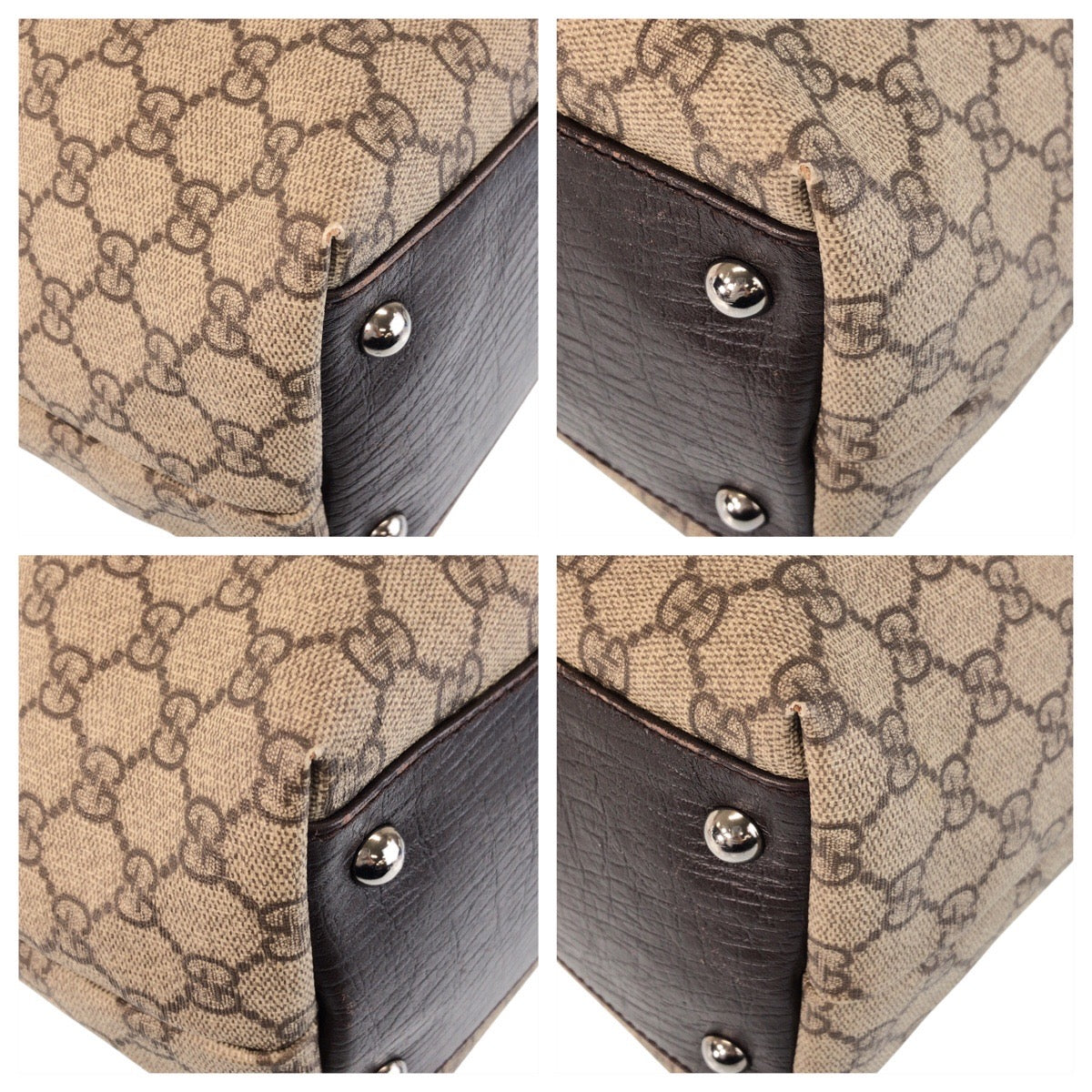 GUCCI Tote Bag 131220 GG Supreme canvas, leather Beige brown Tote Bag Shoulder Bag Women Used Authentic