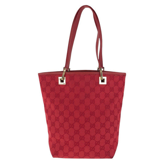 GUCCI Tote Bag 002 1099 GG canvas, leather Red Gold Metal Tote Bag Shoulder Bag Women Used Authentic