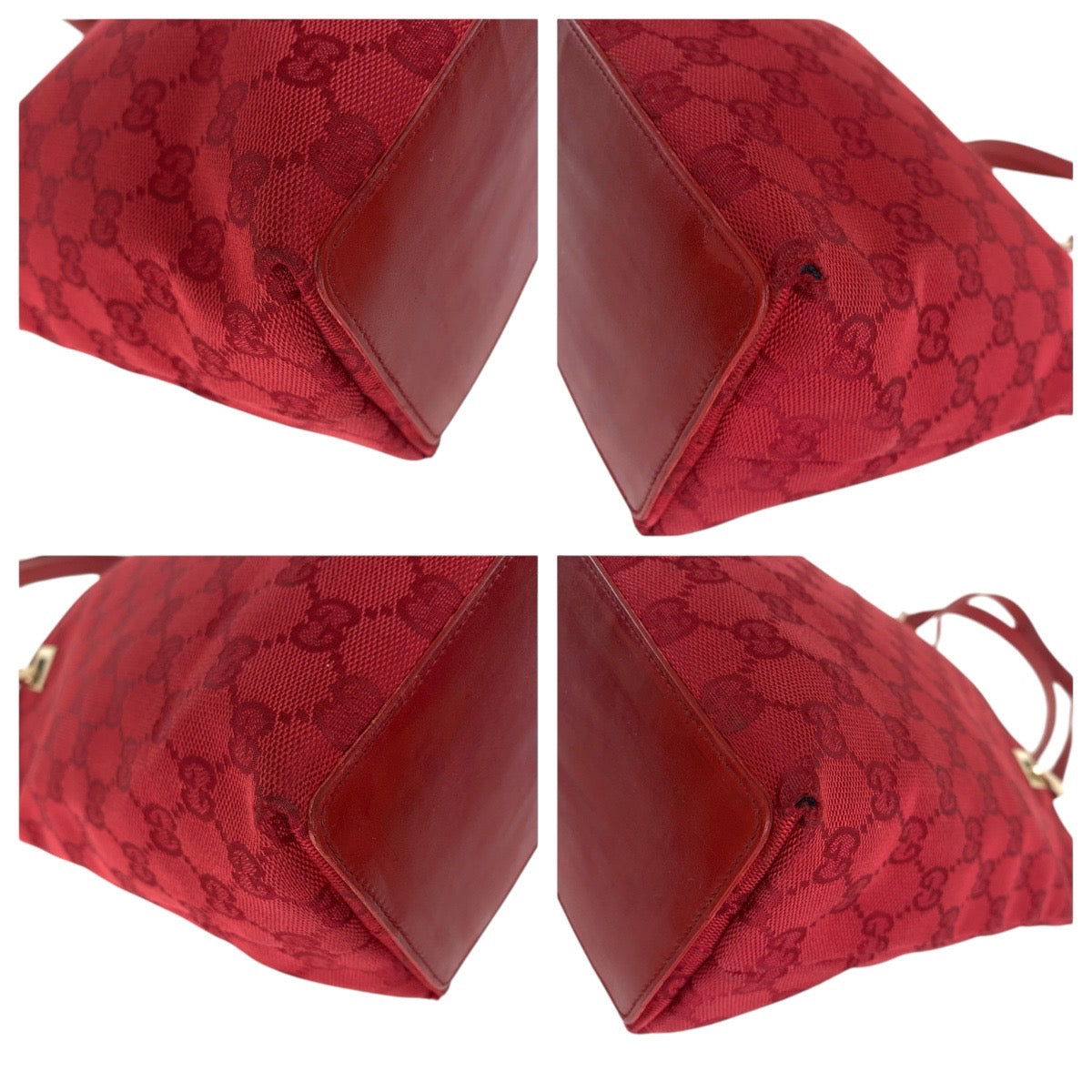 GUCCI Tote Bag 002 1099 GG canvas, leather Red Gold Metal Tote Bag Shoulder Bag Women Used Authentic