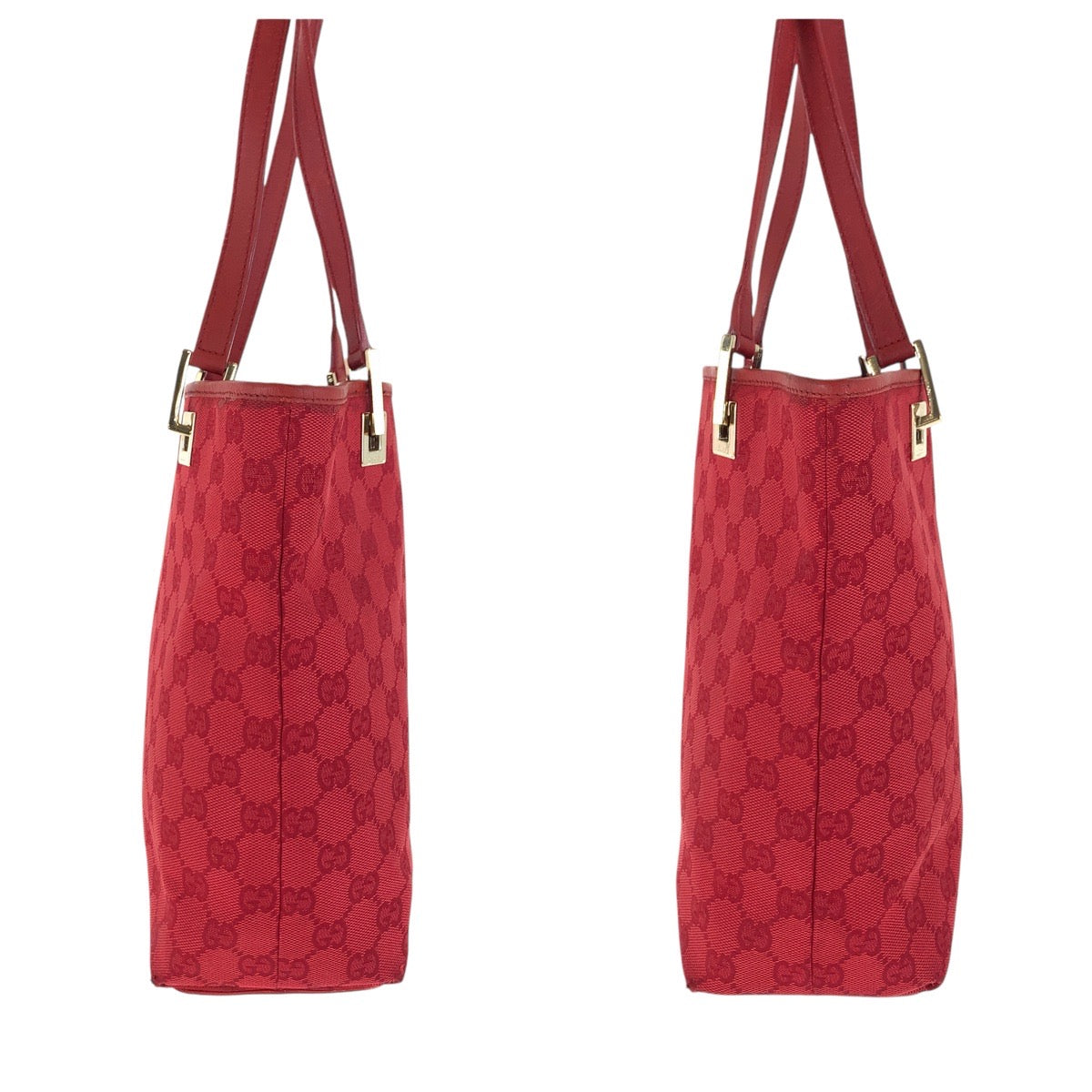 GUCCI Tote Bag 002 1099 GG canvas, leather Red Gold Metal Tote Bag Shoulder Bag Women Used Authentic
