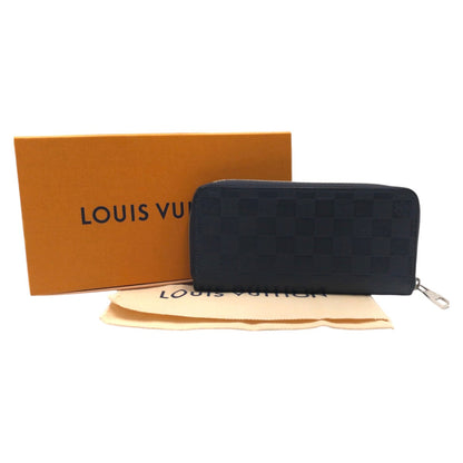 LOUIS VUITTON Long Wallet Purse N63549 PVC Navy Long Wallet Purse Damier Anfini Zippy Wallet Vertical mens Used Authentic