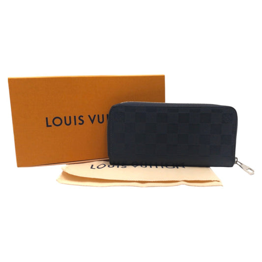 LOUIS VUITTON Long Wallet Purse N63549 PVC Navy Long Wallet Purse Damier Anfini Zippy Wallet Vertical mens Used Authentic