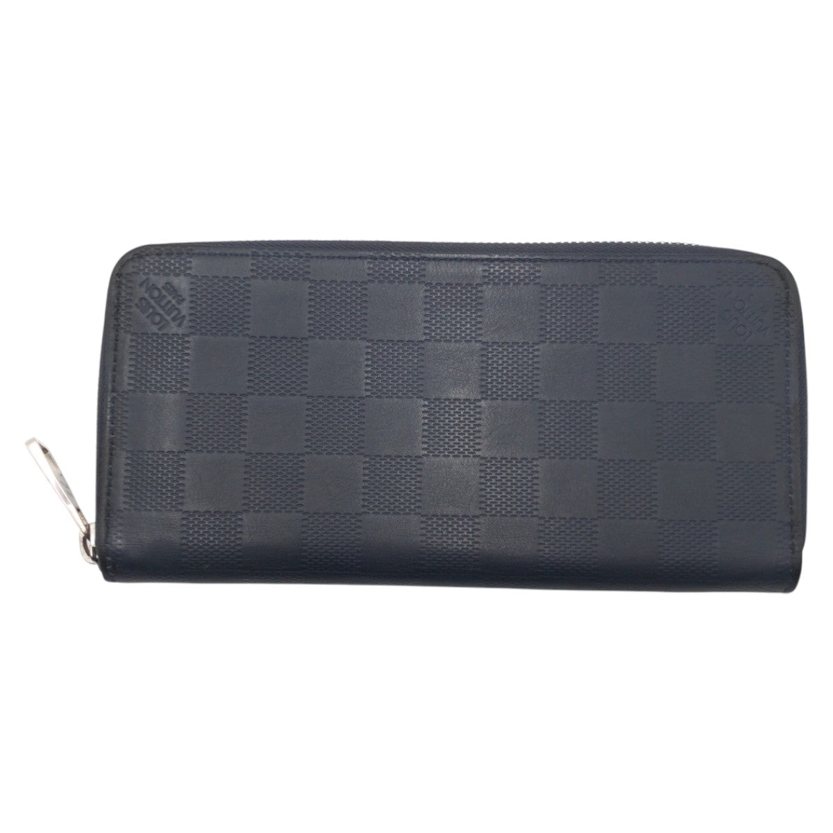 LOUIS VUITTON Long Wallet Purse N63549 PVC Navy Long Wallet Purse Damier Anfini Zippy Wallet Vertical mens Used Authentic