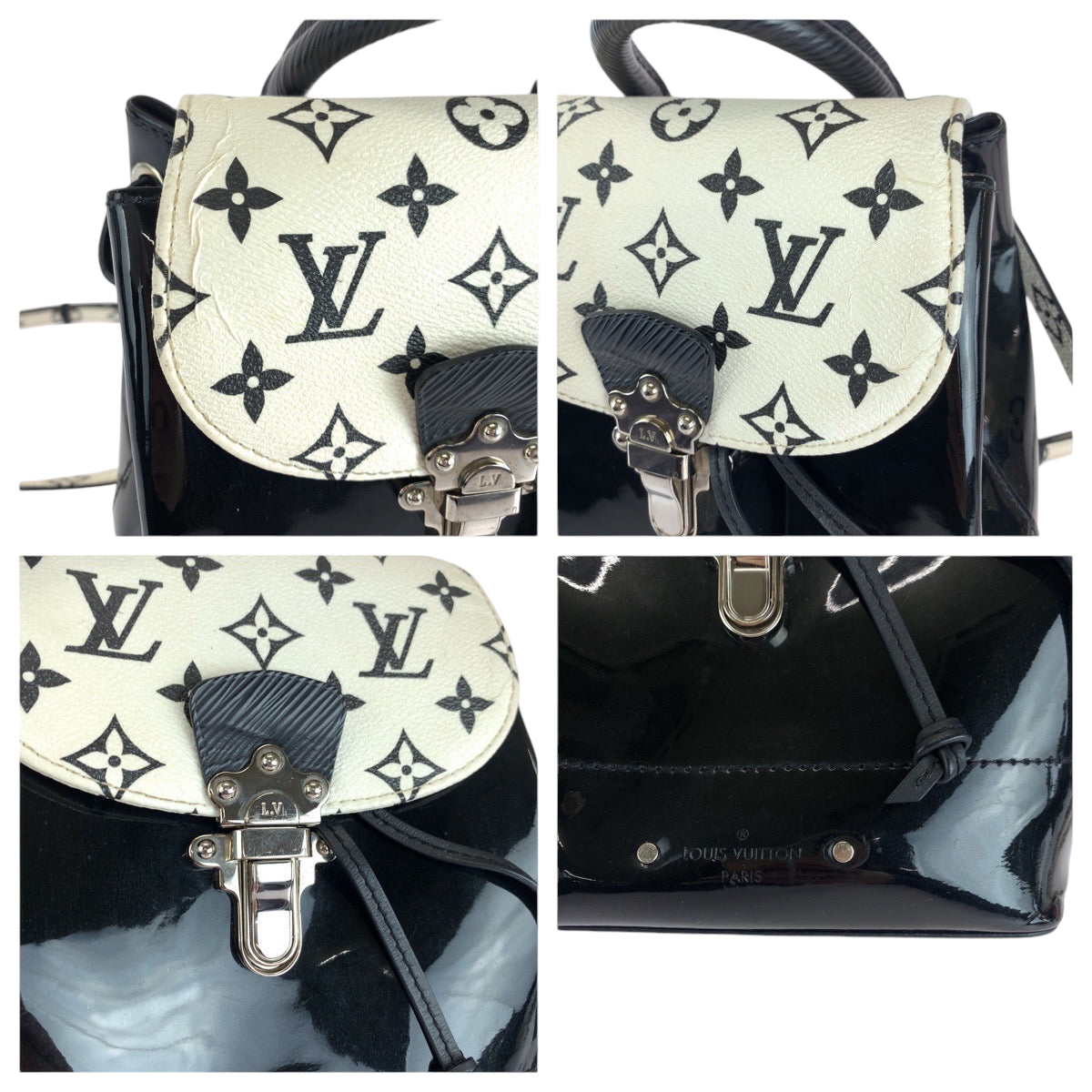 LOUIS VUITTON Backpack M53637 Vernis Black White Backpack Backpack Vernis Monogram Hot Springs Women Used Authentic