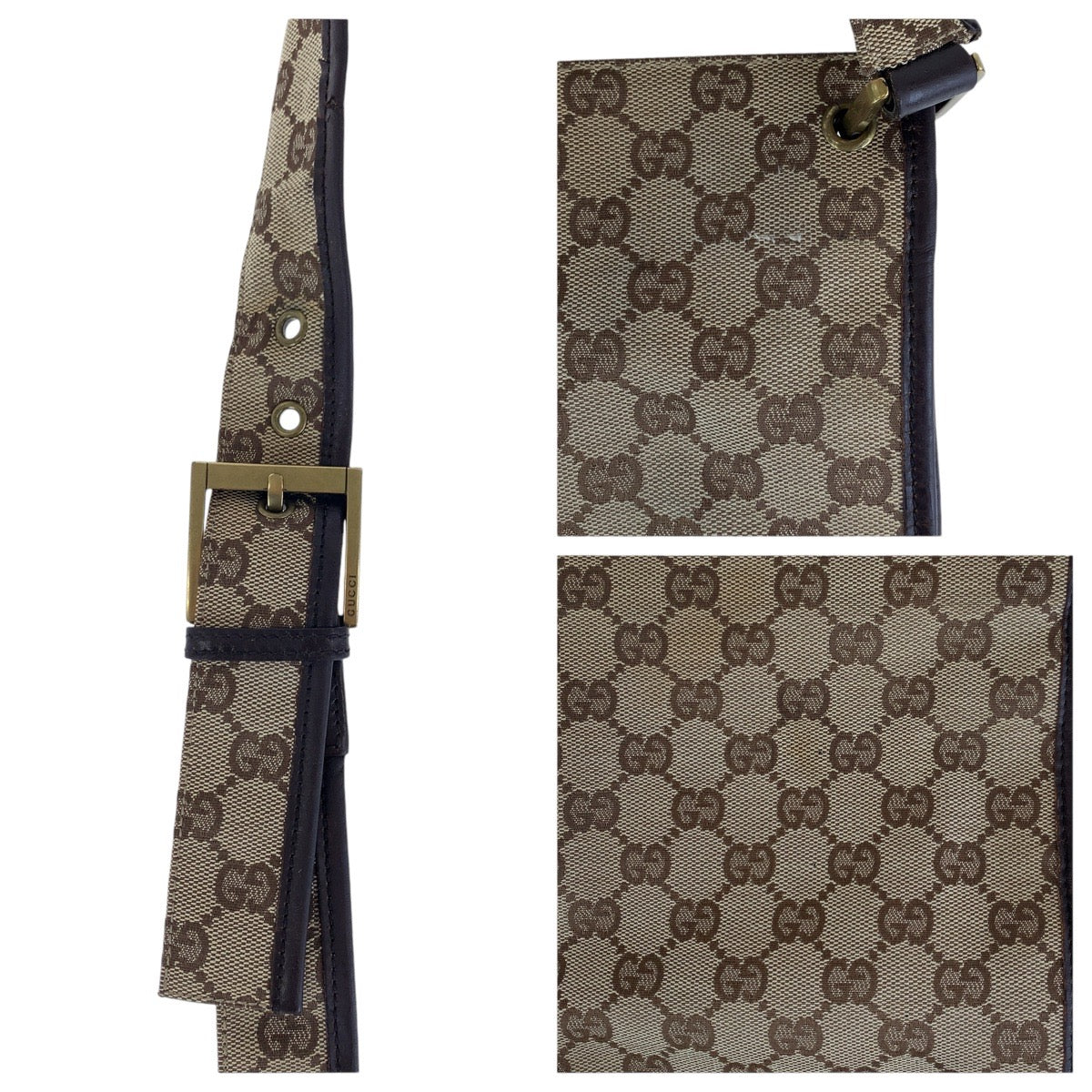 GUCCI Shoulder Bag 90656 GG canvas Brown Gold Metal Women Used Authentic