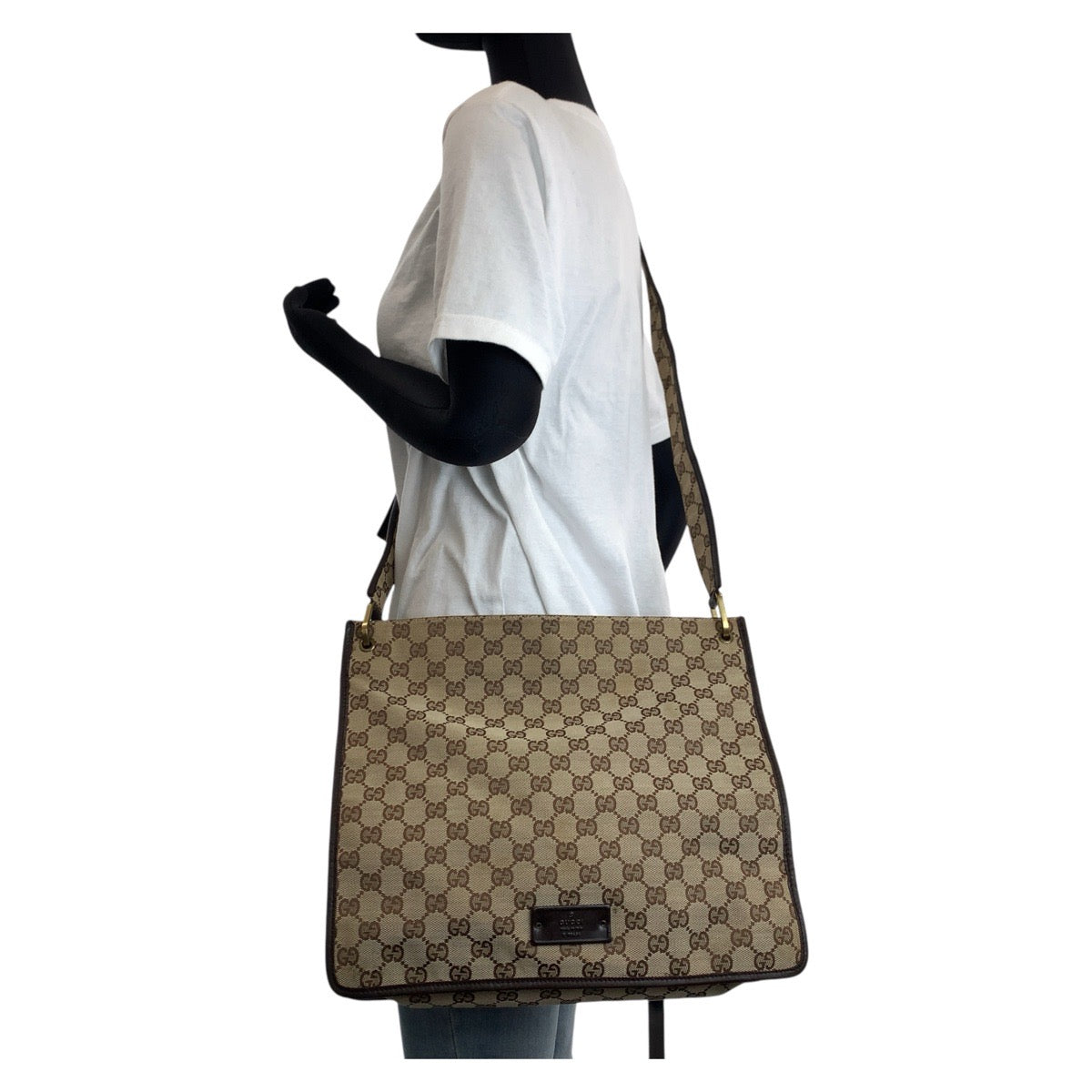 GUCCI Shoulder Bag 90656 GG canvas Brown Gold Metal Women Used Authentic