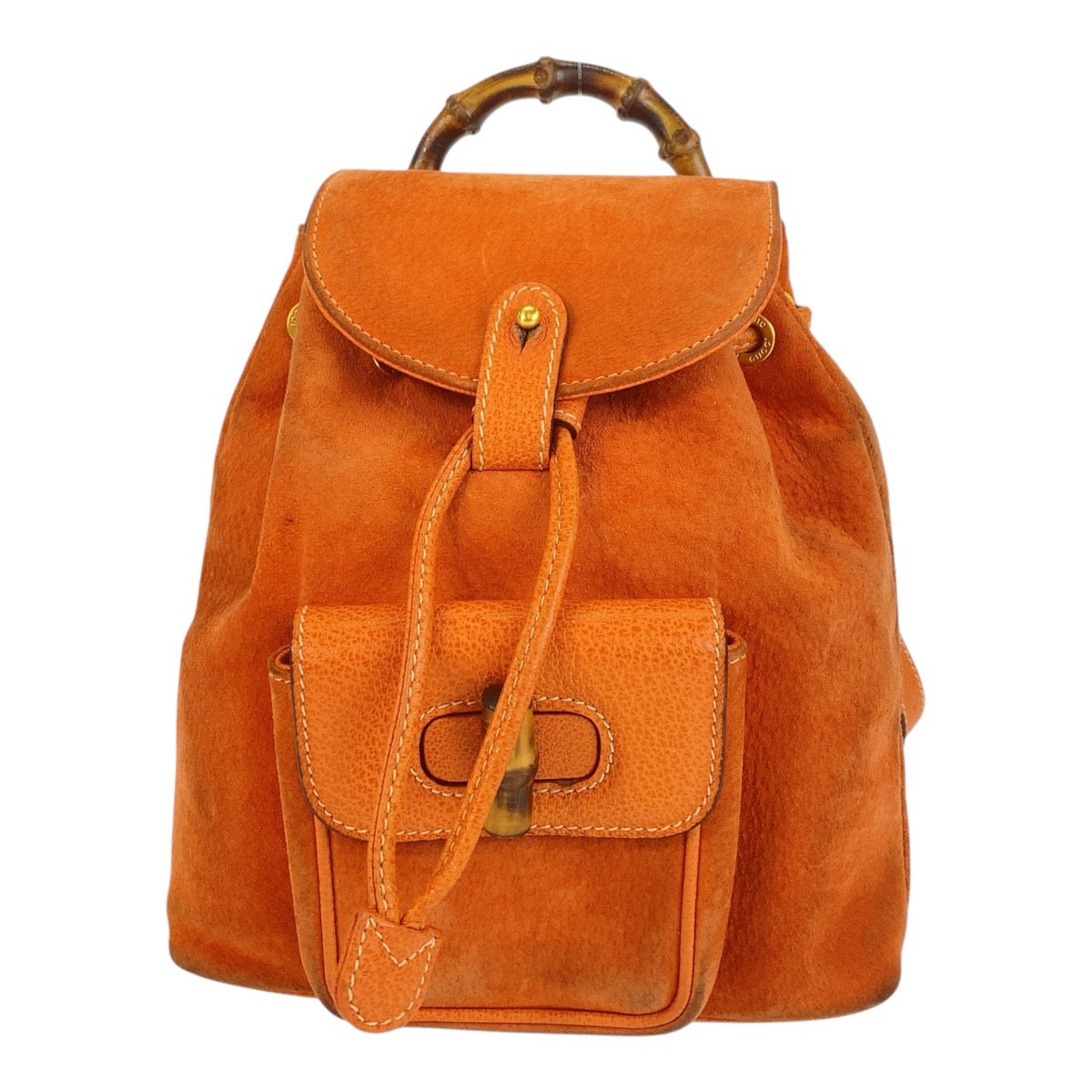 GUCCI Backpack 003 58 0030 Suede Orange GoldMetal Backpack Backpack Bamboo Women Used Authentic