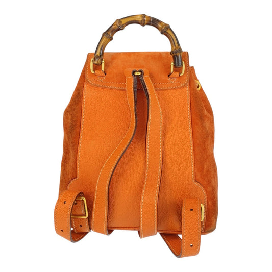 GUCCI Backpack 003 58 0030 Suede Orange GoldMetal Backpack Backpack Bamboo Women Used Authentic