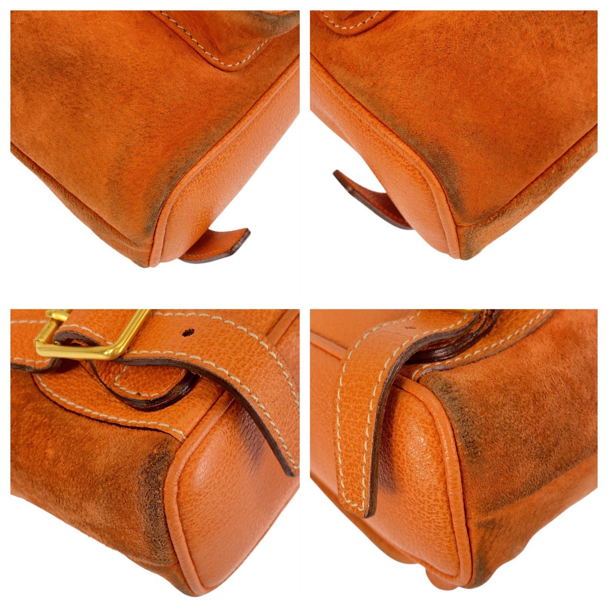 GUCCI Backpack 003 58 0030 Suede Orange GoldMetal Backpack Backpack Bamboo Women Used Authentic