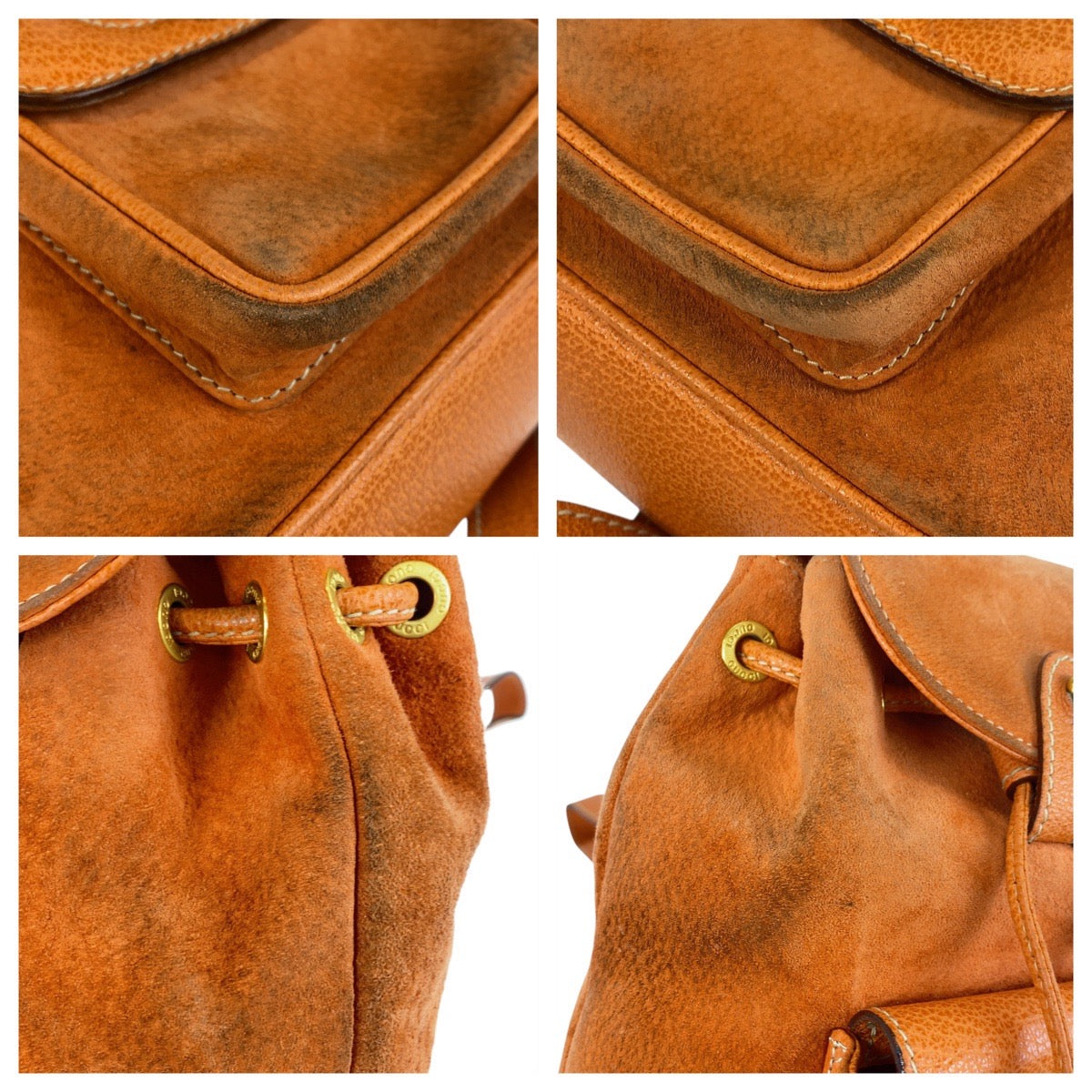 GUCCI Backpack 003 58 0030 Suede Orange GoldMetal Backpack Backpack Bamboo Women Used Authentic