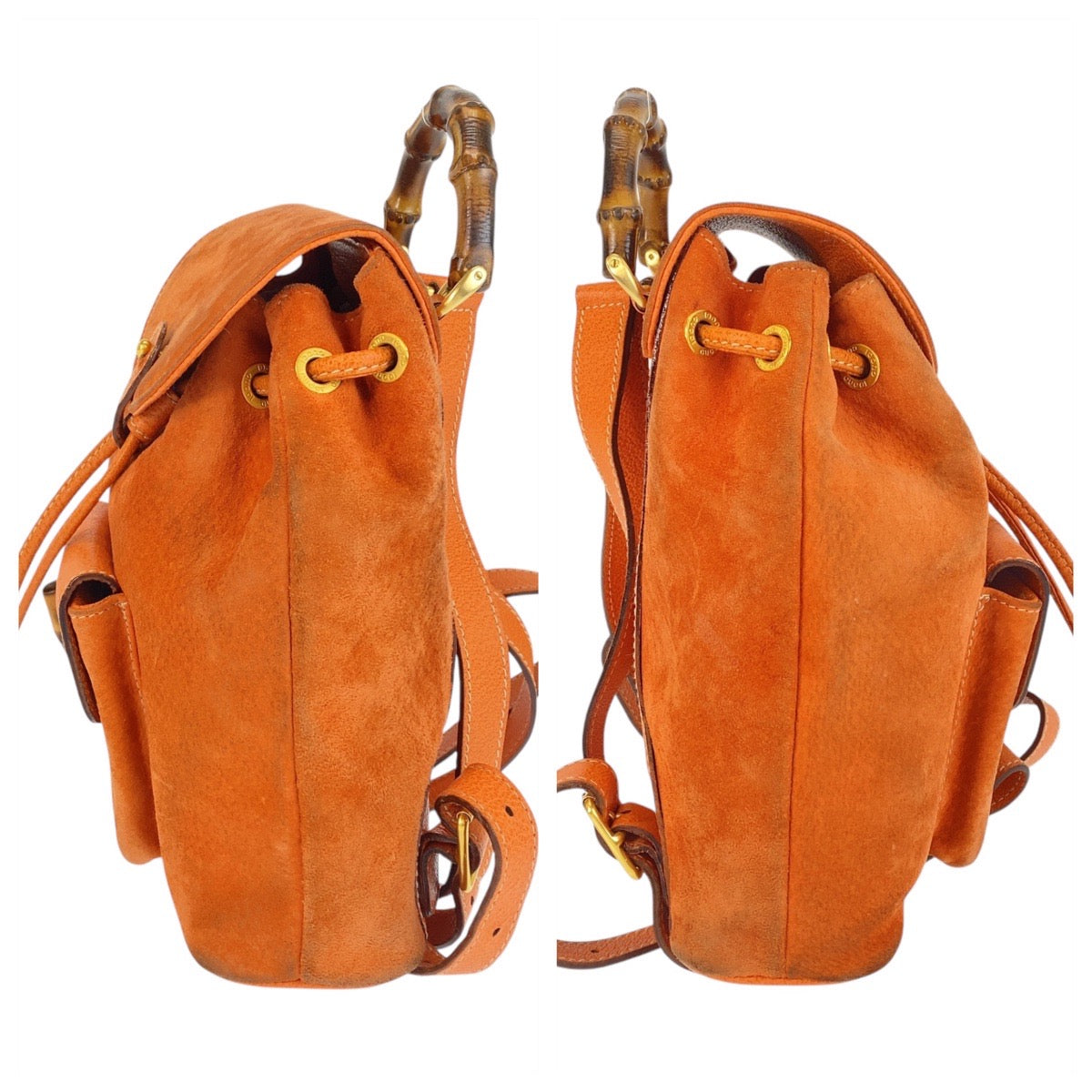 GUCCI Backpack 003 58 0030 Suede Orange GoldMetal Backpack Backpack Bamboo Women Used Authentic