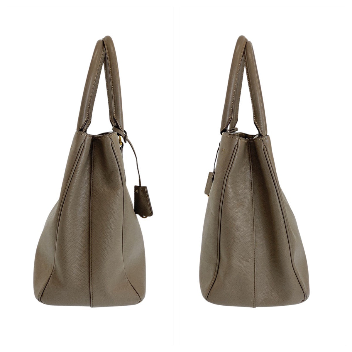 PRADA Handbag leather Greige Gold Metal Handbag Shoulder Bag 2way Safiano Triangle With logo Women Used Authentic