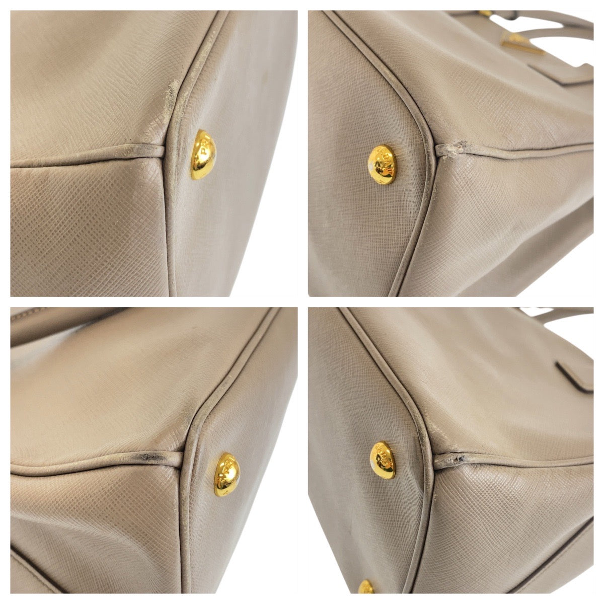 PRADA Handbag leather Greige Gold Metal Handbag Shoulder Bag 2way Safiano Triangle With logo Women Used Authentic