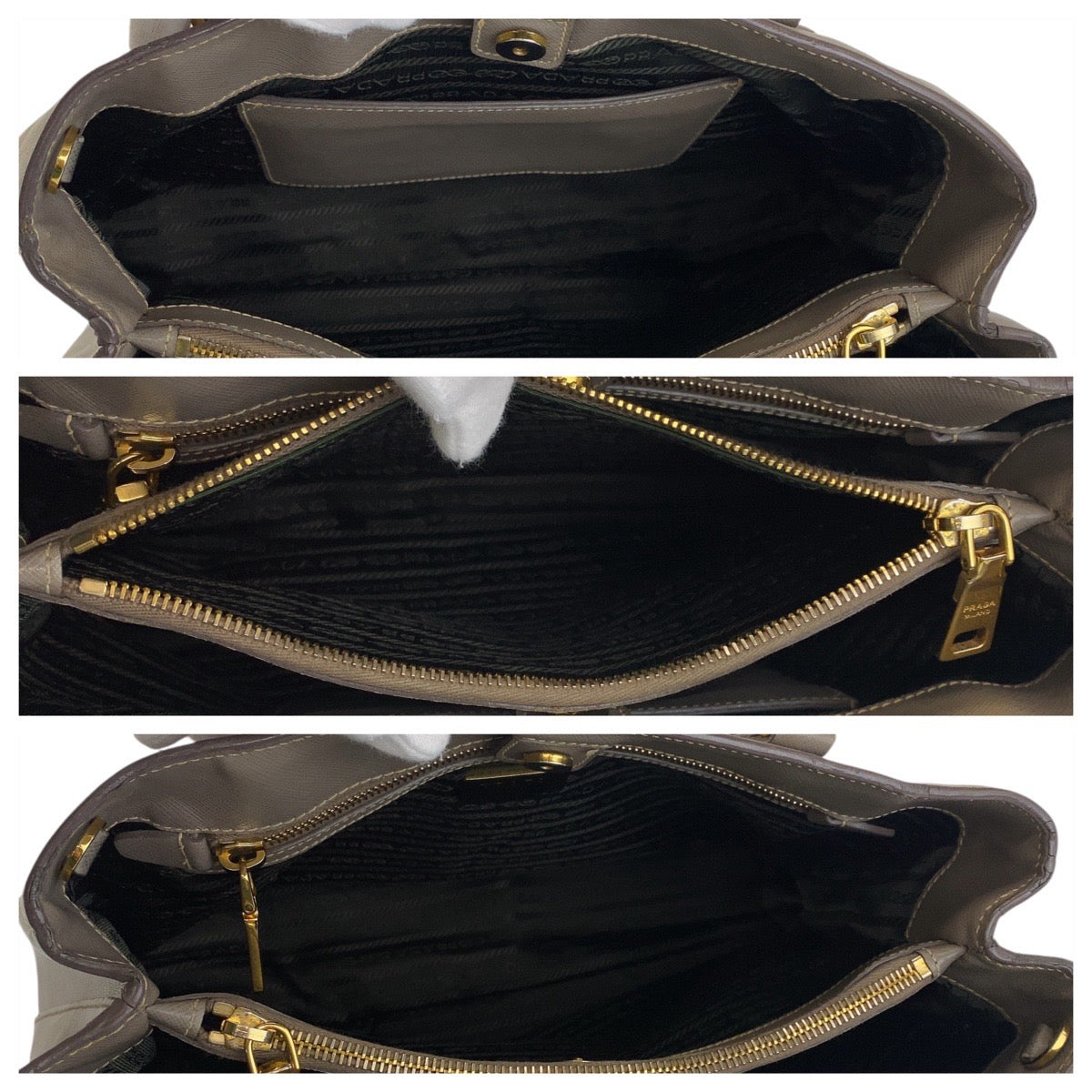 PRADA Handbag leather Greige Gold Metal Handbag Shoulder Bag 2way Safiano Triangle With logo Women Used Authentic