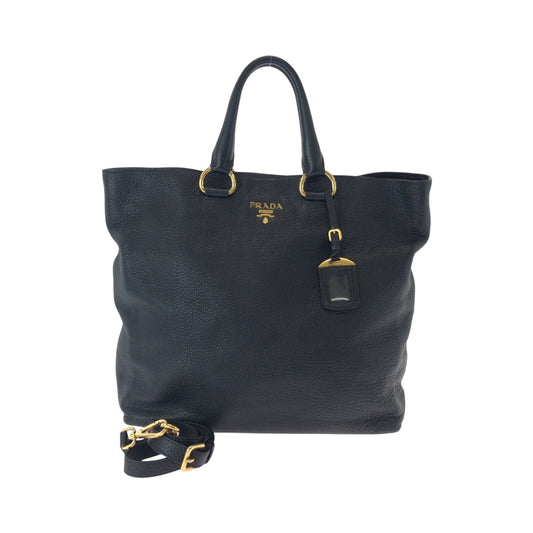PRADA Shoulder Bag BN1713 leather Black Gold Metal Shoulder Bag Tote Bag 2way Vitterodino logo Women Used Authentic