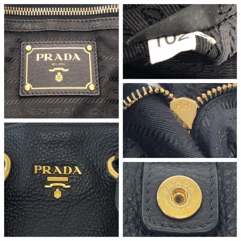 PRADA Shoulder Bag BN1713 leather Black Gold Metal Shoulder Bag Tote Bag 2way Vitterodino logo Women Used Authentic