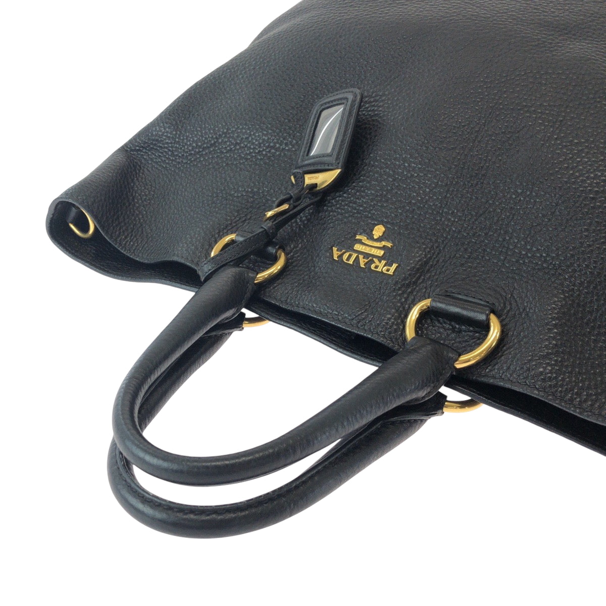 PRADA Shoulder Bag BN1713 leather Black Gold Metal Shoulder Bag Tote Bag 2way Vitterodino logo Women Used Authentic