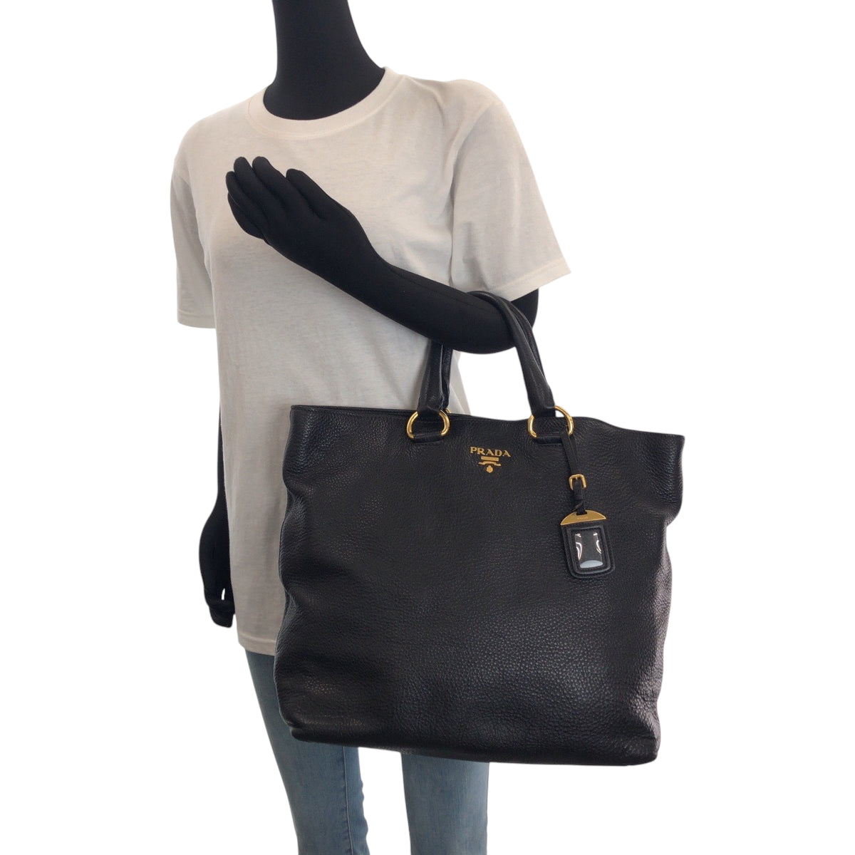 PRADA Shoulder Bag BN1713 leather Black Gold Metal Shoulder Bag Tote Bag 2way Vitterodino logo Women Used Authentic