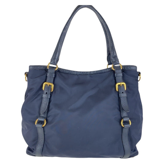 PRADA Shoulder Bag Nylon, Leather Navy Gold Metal Shoulder Bag handbag Women Used Authentic
