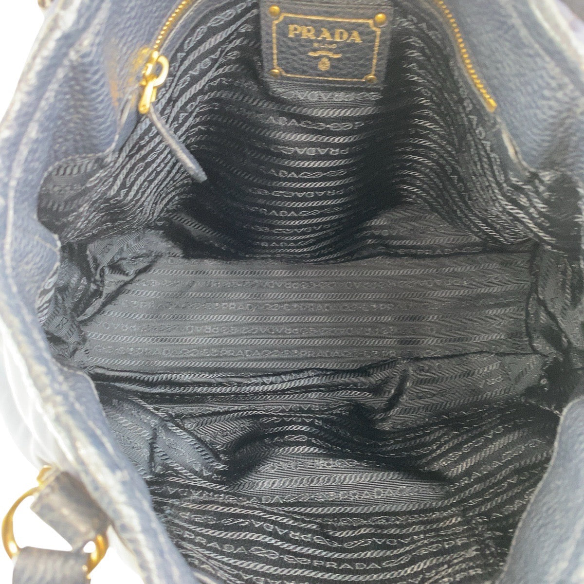 PRADA Shoulder Bag Nylon, Leather Navy Gold Metal Shoulder Bag handbag Women Used Authentic