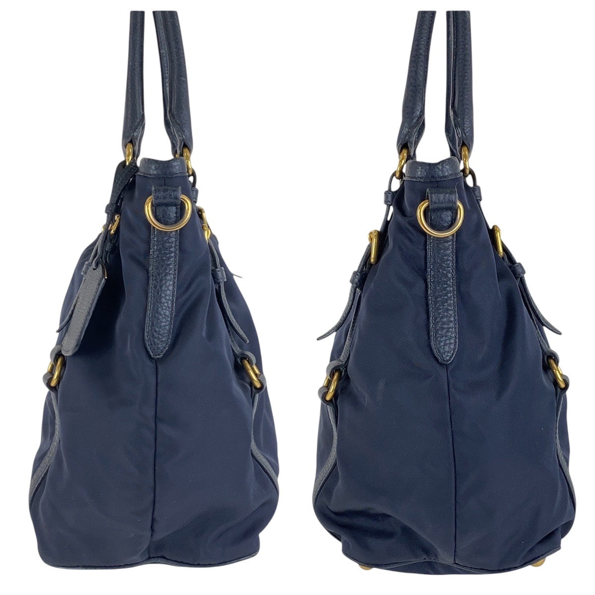 PRADA Shoulder Bag Nylon, Leather Navy Gold Metal Shoulder Bag handbag Women Used Authentic